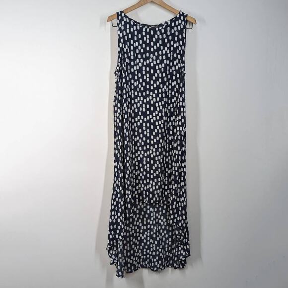 Mister Zimi Sleeveless High Low Shift Dress Navy Print Size 10 AU 6 US Preowned - Picture 2 of 7